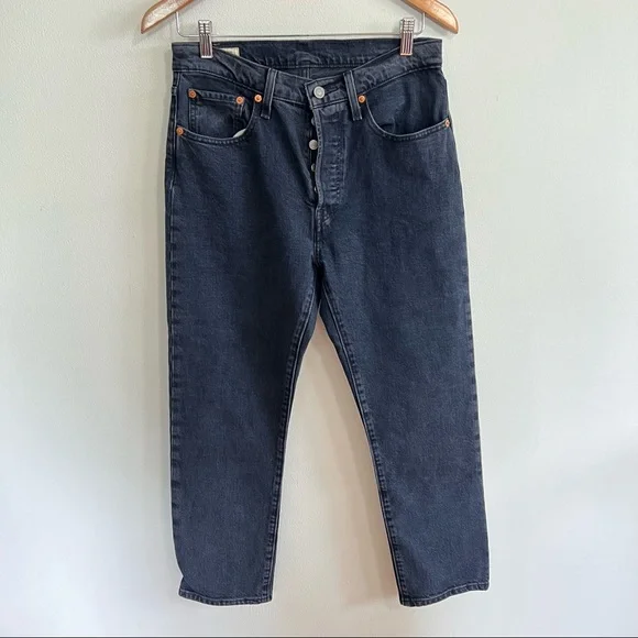 Levis High Rise 501 Straight Button Fly Jean in Deep Dark - Picture 2 of 4